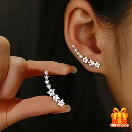 أقراط الأذن الفاخرة – تصميم زهور بالأحجار اللامعة