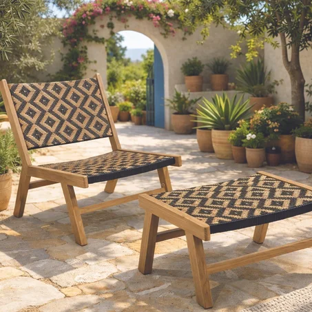 Chaise de jardin avec repose-pieds - Bois & Osier