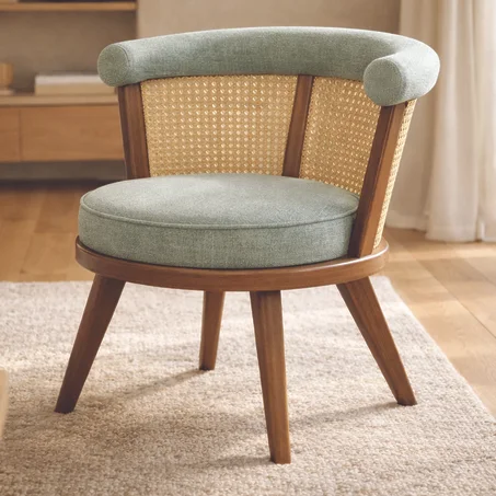 Chaise Cannage-Bois Assise en tissu