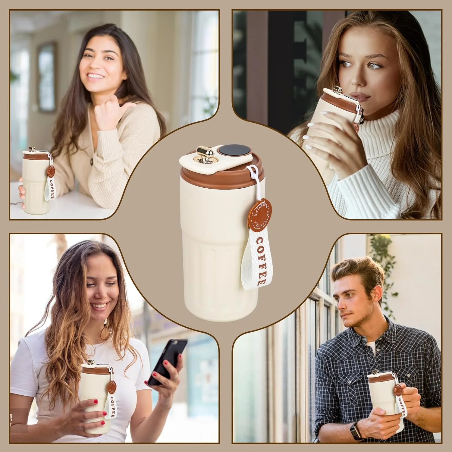 زجاجة ذكية 450 مل مع شاشة درجة الحرارة – كوب حراري مانع للتسرب للقهوة والمشروبات الساخنة والباردة، مثالي للسفر