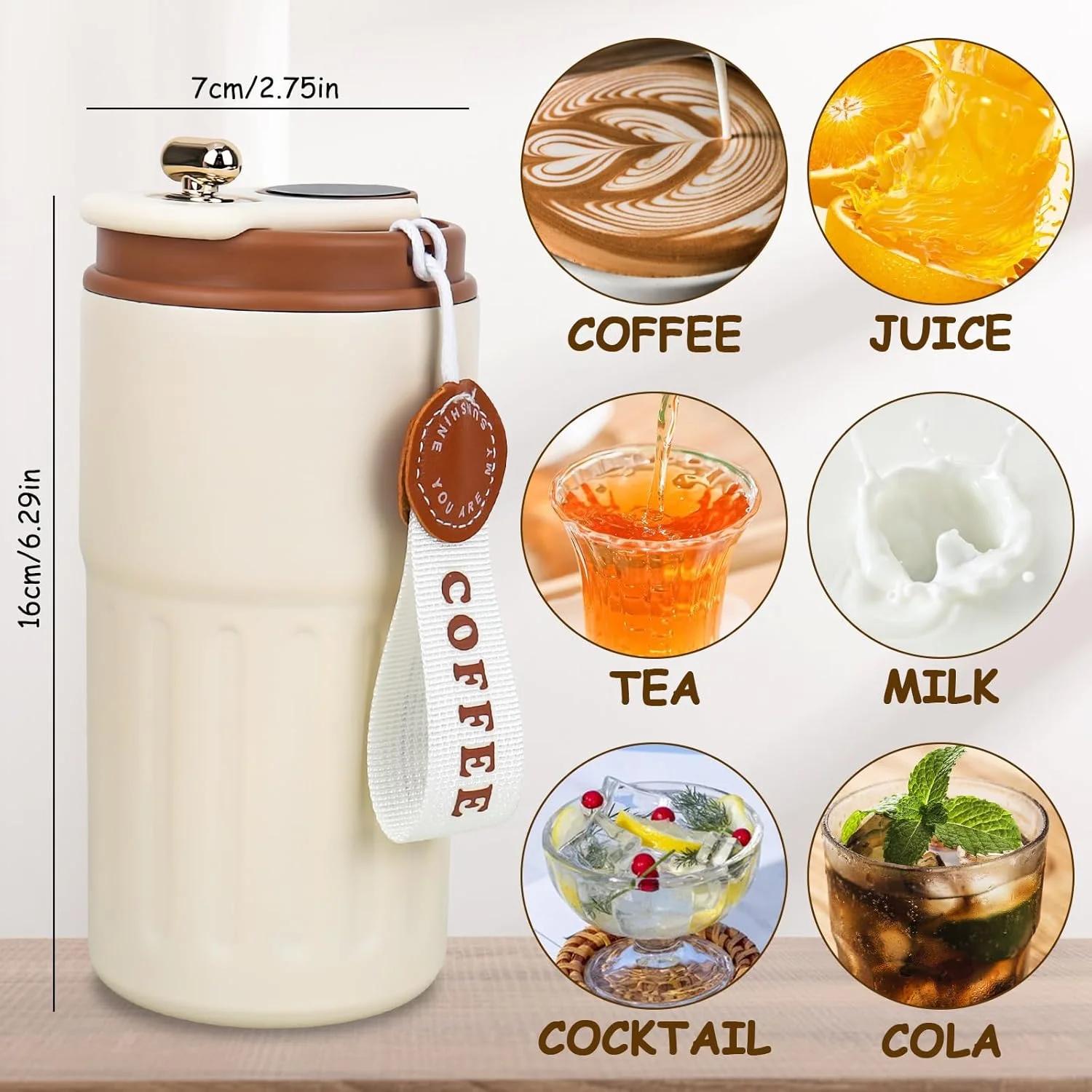 زجاجة ذكية 450 مل مع شاشة درجة الحرارة – كوب حراري مانع للتسرب للقهوة والمشروبات الساخنة والباردة، مثالي للسفر