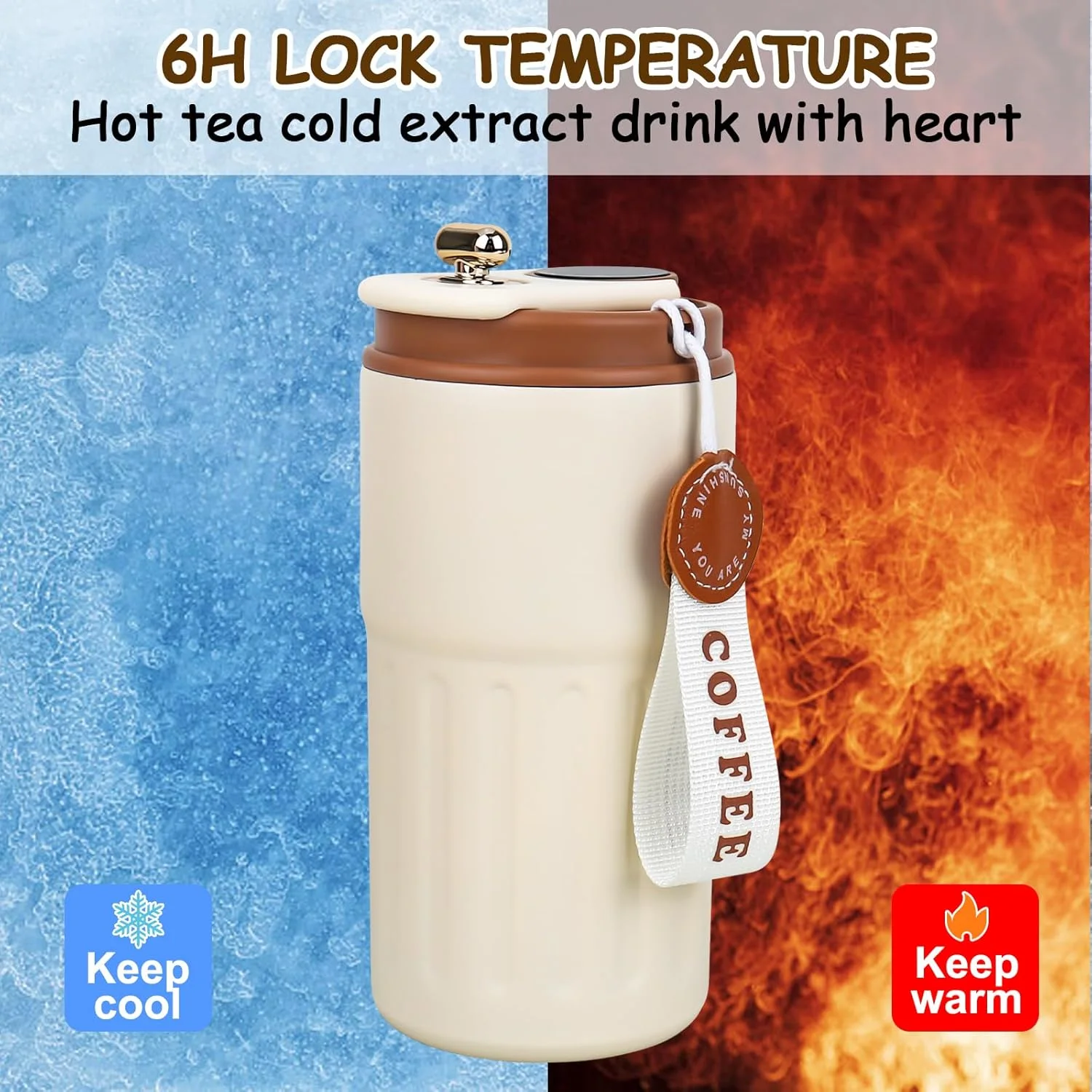 زجاجة ذكية 450 مل مع شاشة درجة الحرارة – كوب حراري مانع للتسرب للقهوة والمشروبات الساخنة والباردة، مثالي للسفر