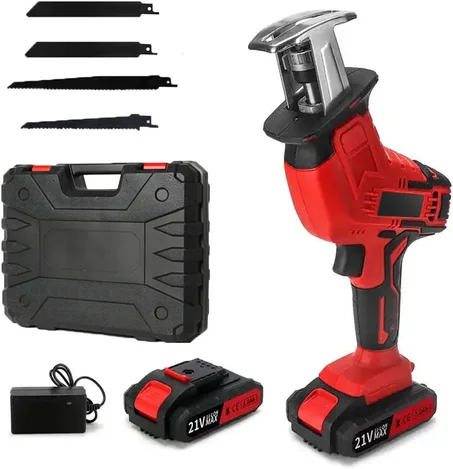 منشار كهربائي سيفي لاسلكي 21 فولت – سرعة 3000 دورة/دقيقة، بطاريتان و4 شفرات، أداة قطع قوية للعظام والخشب والمعدن والـPVC والأشجار