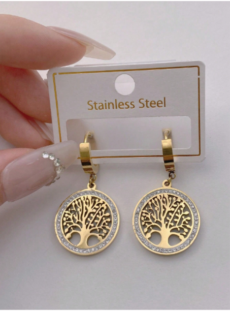 Boucles d'Oreilles Arbre de Vie – Acier Inoxydable Doré