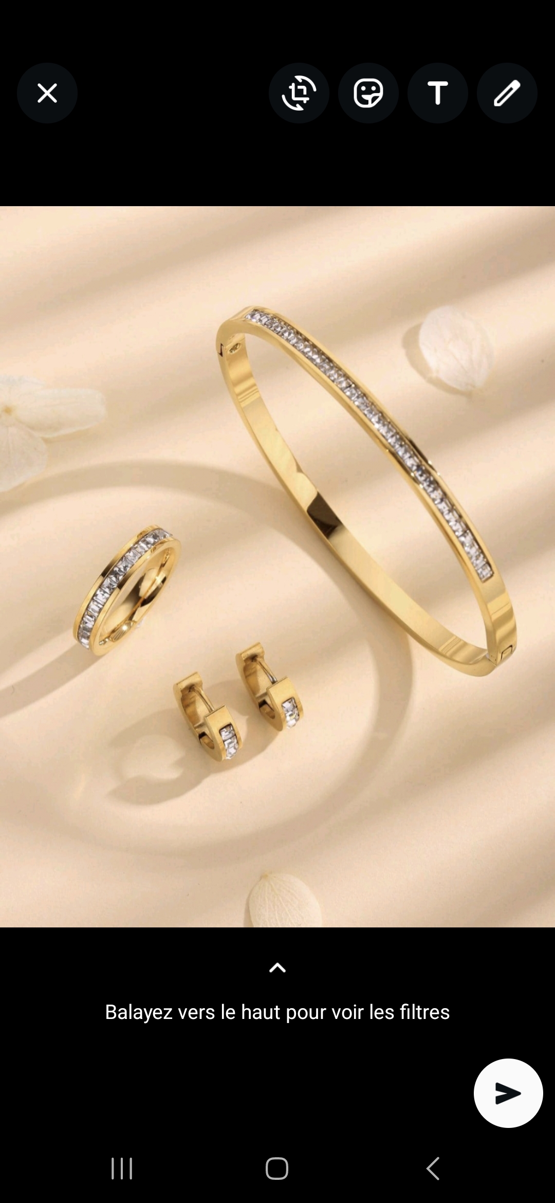 Ensemble Bracelet, Bague & Créoles acier inoxydable _ Éclat Doré