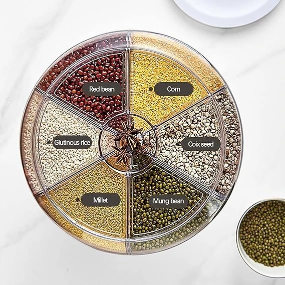 علبة تخزين الحبوب متعددة الأقسام مع موزع ذكي للمطبخ