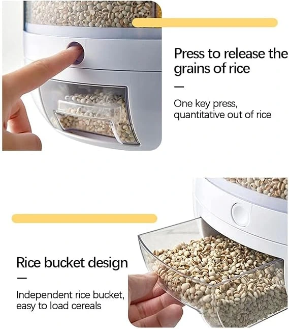 علبة تخزين الحبوب متعددة الأقسام مع موزع ذكي للمطبخ