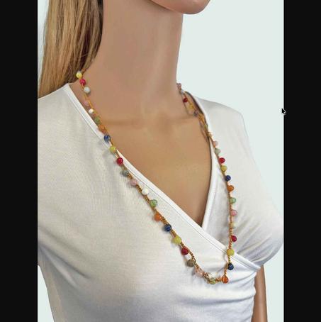 Handmade Multi-Gemstone Crochet Beaded Necklace