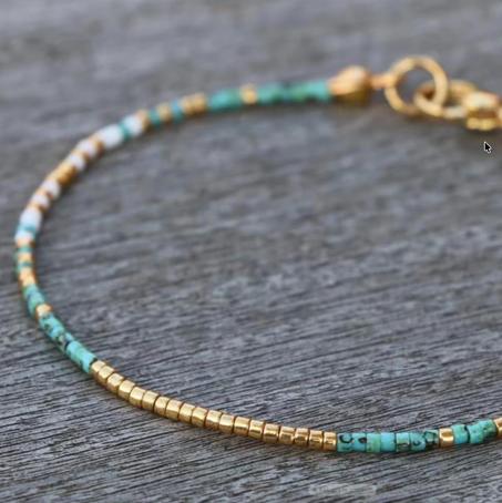 Handmade Turquoise Gold Beaded Bracelet