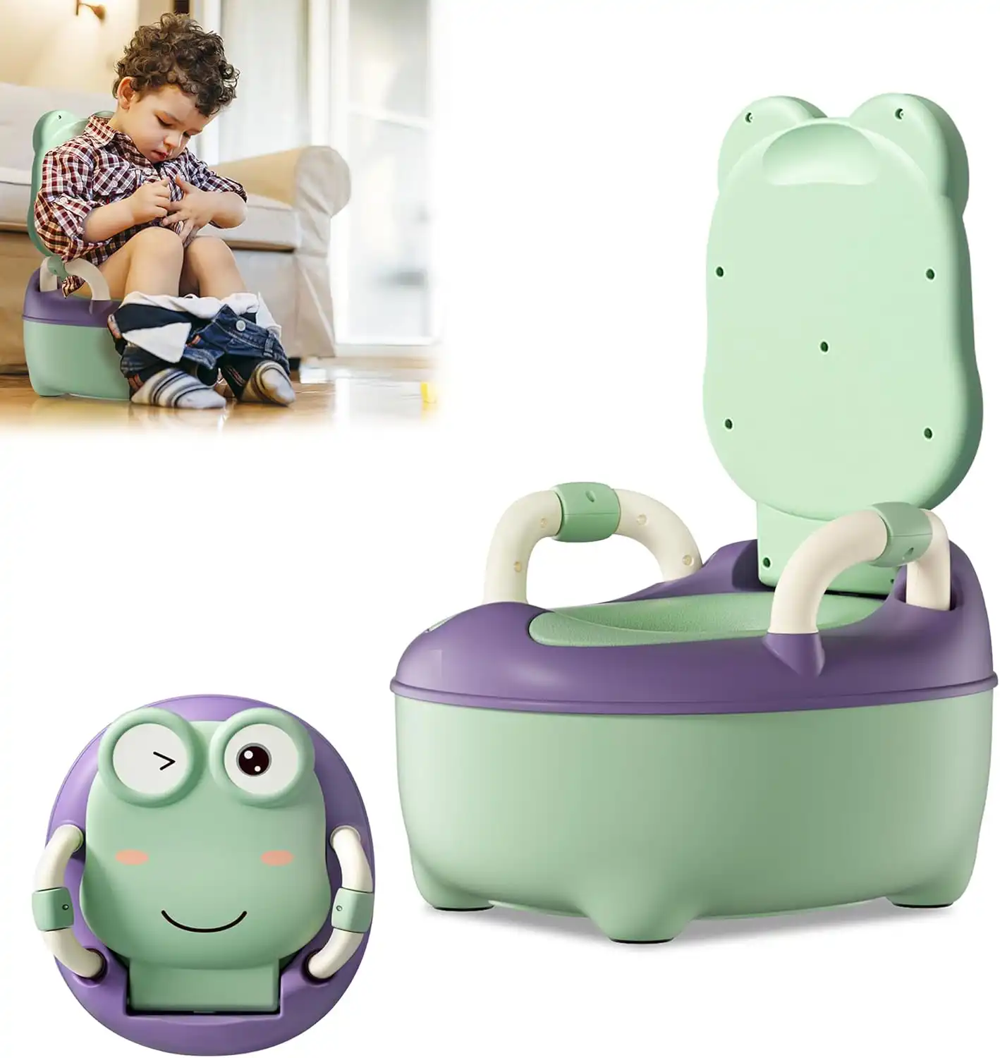مرحاض متنقل للصغار بمسند الضهر 💯✨  Pot de toilette pour enfant avec dossier, poignées, récipient amovible