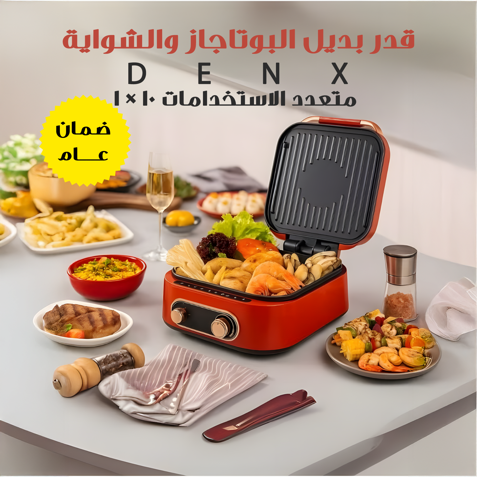 قدر بديل البوتاجاز والشواية متعدد الاستخدامات 10 * 1 DENX - ضمان عام