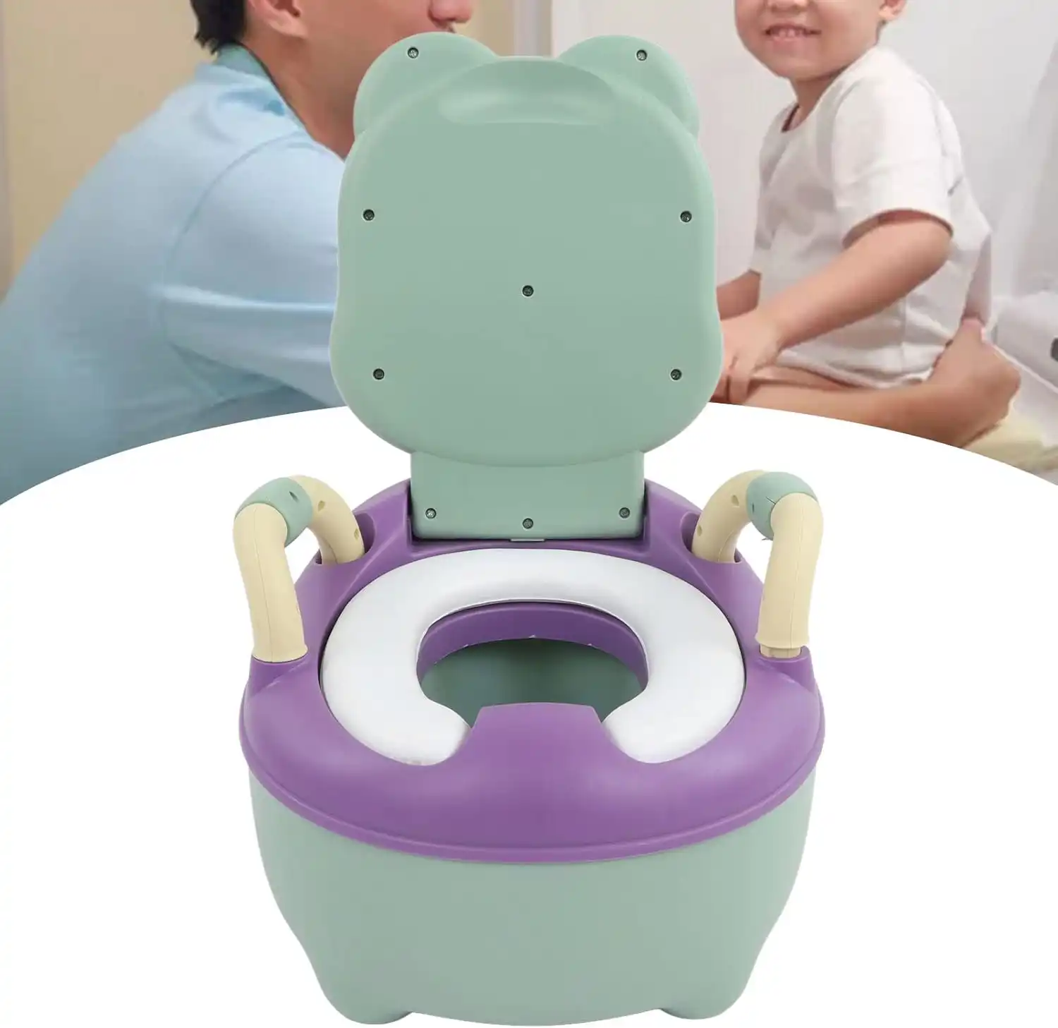 مرحاض متنقل للصغار بمسند الضهر 💯✨  Pot de toilette pour enfant avec dossier, poignées, récipient amovible