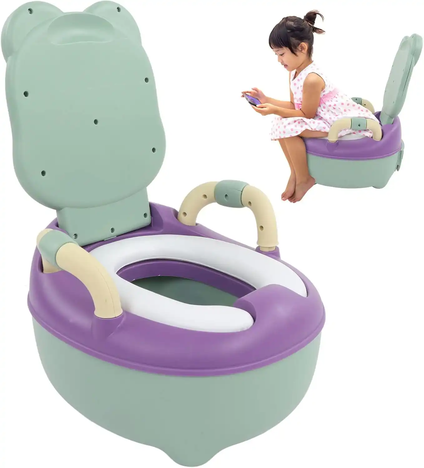 مرحاض متنقل للصغار بمسند الضهر 💯✨  Pot de toilette pour enfant avec dossier, poignées, récipient amovible