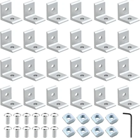 24 piezas, conector de esquina 2020, perfil de extrusión de aluminio serie 20, accesorios de hardware, soporte de ángulo de 90 grados para aluminio extruido 20x20, plateado