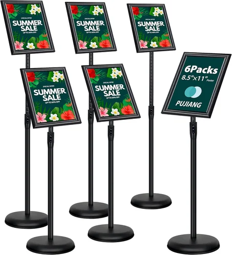 Paquete de 6 soportes para letreros de 8.5 x 11 pulgadas - Soporte ajustable para carteles de alta resistencia para exhibición de 8.5 x 11 pulgadas, soporte de pie para letreros verticales y