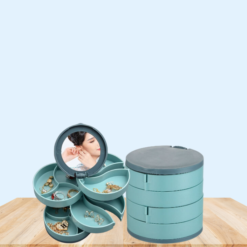 صندوق تخزين المجوهرات متعدد الطبقات الدوار للقلائد والأقراط والخواتم