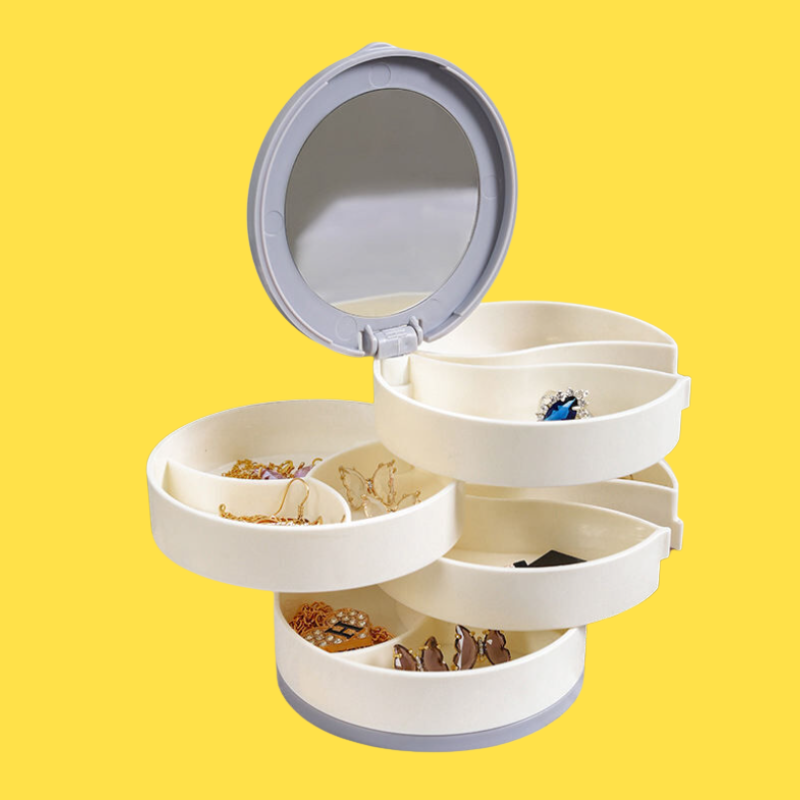 صندوق تخزين المجوهرات متعدد الطبقات الدوار للقلائد والأقراط والخواتم