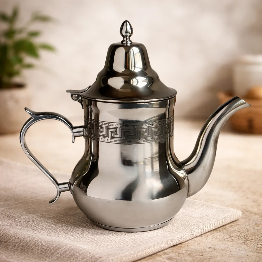 Moroccan Stainless Steel Tea Pot – Silver Finish
