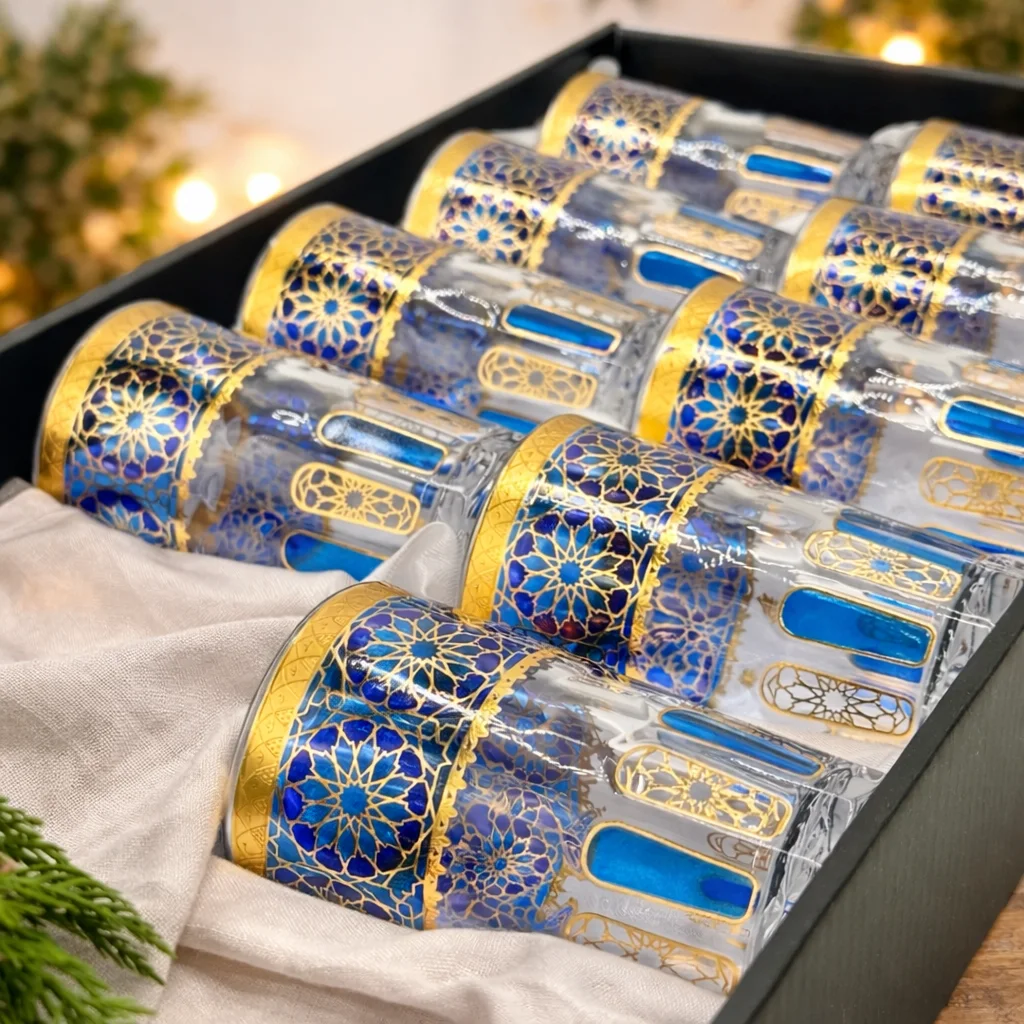 Moroccan Tea Glasses  (Atay) – Blue & Gold (Set of 12)
