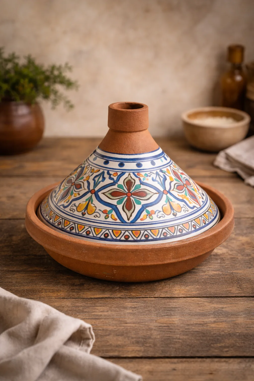 Handcrafted Moroccan Tagine – Geometric Blue & Multicolor Design