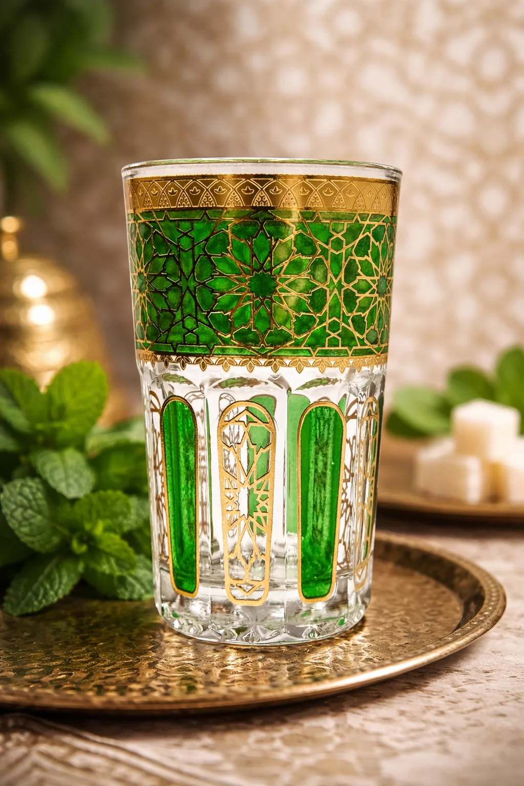 Moroccan Tea Glasses  (Atay) – Green & Gold (Set of 12)