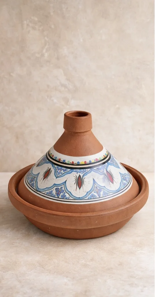 Handcrafted Moroccan Tagine – Geometric Blue & Multicolor Design