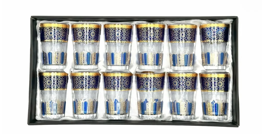 Moroccan Tea Glasses  (Atay) – Blue & Gold (Set of 12)