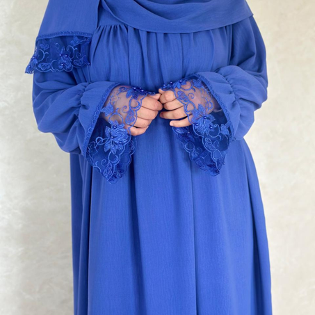 abaya bleu avec dentelle bleu