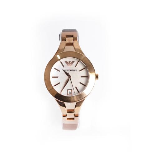 Emporio Armani AR7430 Rose Gold Tone Brown Leather