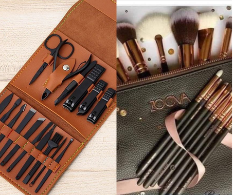un pack d'un Ensemble De Pinceaux De Maquillage Professionnel De 15 Pièces Avec Sac De Rangement et un Kit de Manucure Pédicure 16en1
