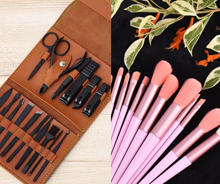 un pack d'un Ensemble De Pinceaux De Maquillage Professionnel De 13 Pièces et un Kit de Manucure Pédicure 16en1