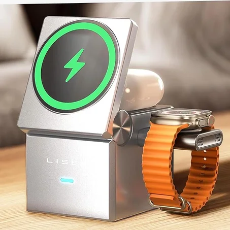 LISEN لشاحن iPhone 16 MagSafe اللاسلكي ومحطة شحن iPhone، وشاحن Apple اللاسلكي ومحطة شحن iPhone اللاسلكية، وشاحن السفر لشاحن iPhone 15 14 Pro Max وAirpods وApple Watch