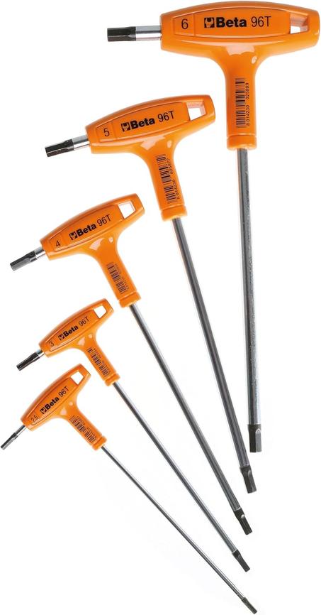Beta 96T Juego de 5 llaves hexagonales con mango en T de alto par, 0.098 in-0.236 in