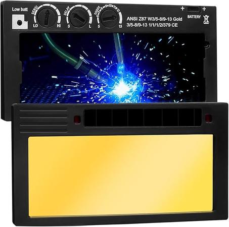Lente de soldadura de oscurecimiento automático de 2 x 4, filtro de soldadura dorado ajustable 5-13, tecnología HD True Color para campanas de soldadura de panqueques y tuberías, se adapta a 