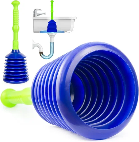 Luigi's Desagüe para cocina con émbolo para lavabo de baño, bañera o ducha de drenaje, removedor de obstrucciones grande y potente, estilo comercial con fuelles grandes, azul y verde, grande
