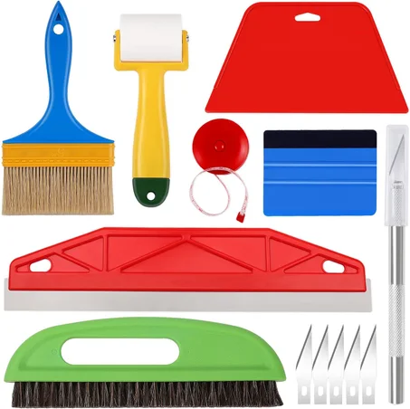 WRAPXPERT Papel Pintado Herramientas De Suavizado,Kit De Herramientas De Papel Pintado Con Rasqueta Suavizadora,Rodillo De Costura,Cepillo De Papel Pintado Para Colgar Pelar Y Pegar,Papel De 