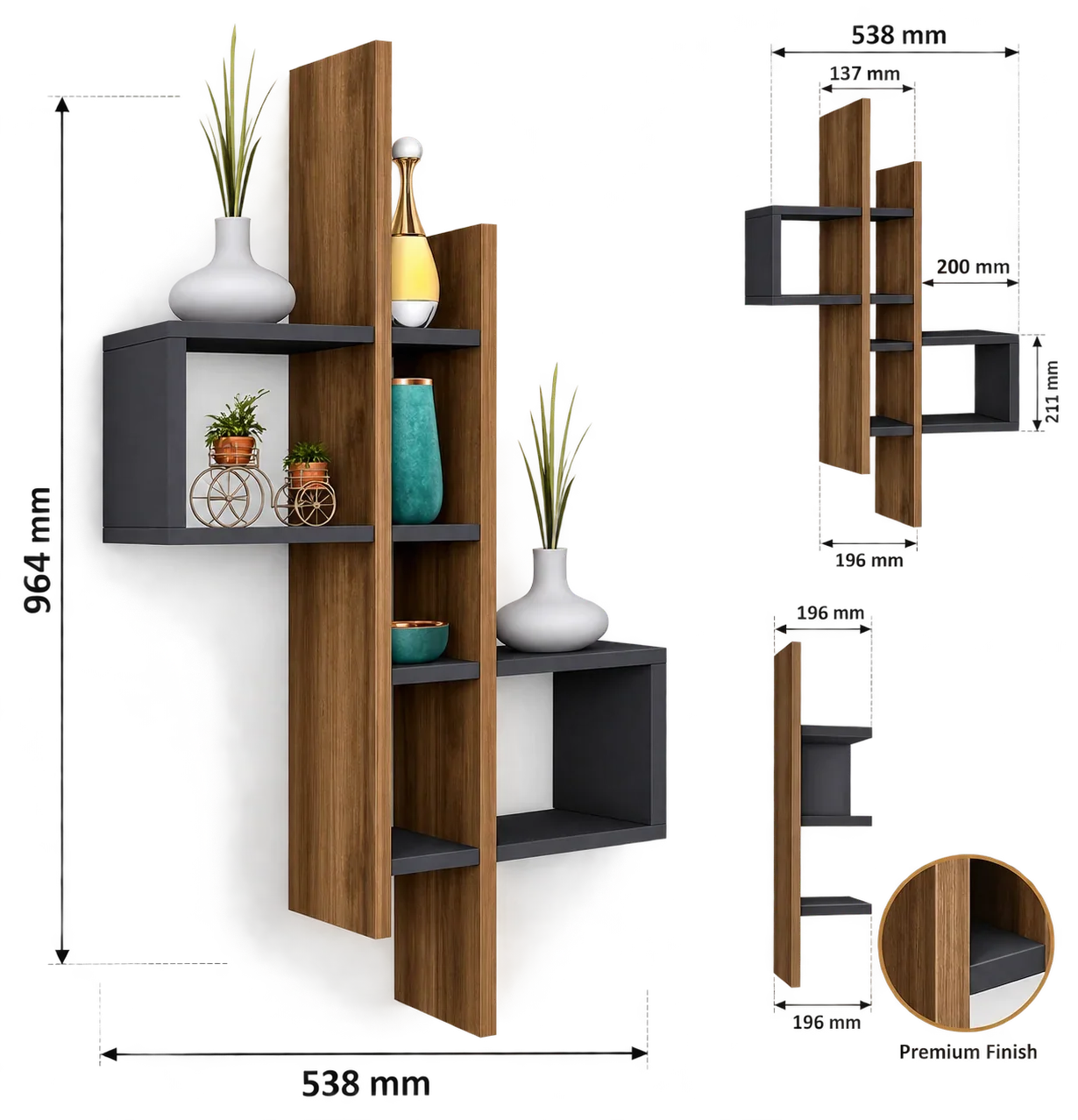 رف حائط خشبي هندسي بتصميم عصري