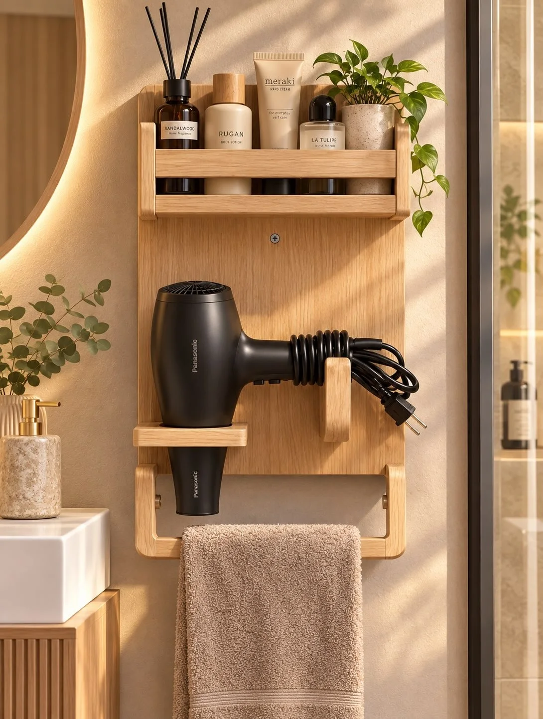 🏠 منظم الحمام الجداري متعدد الوظائف