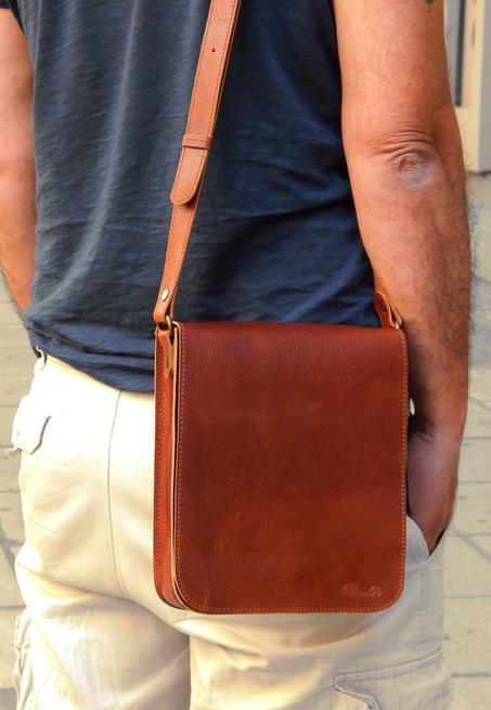 Leather shoulder bag men