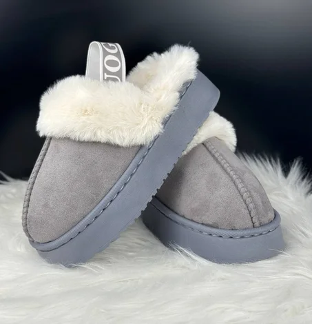 Pontoufles ugg en fourrure avec élastique GRISE