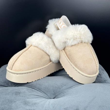 Pontoufles ugg en fourrure avec élastique BEIGE