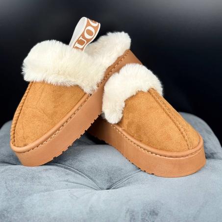 Pontoufles ugg en fourrure avec élastique MARRON