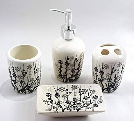 مجموعة 4 قطع من السيراميك، حامل الصابون وفرشاة الاسنان