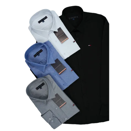 Pack de 4 Chemises Tommy Oxford coton piqué Ref-Pck07810( Bleu roi + Blanche + Gris clair + Noir )