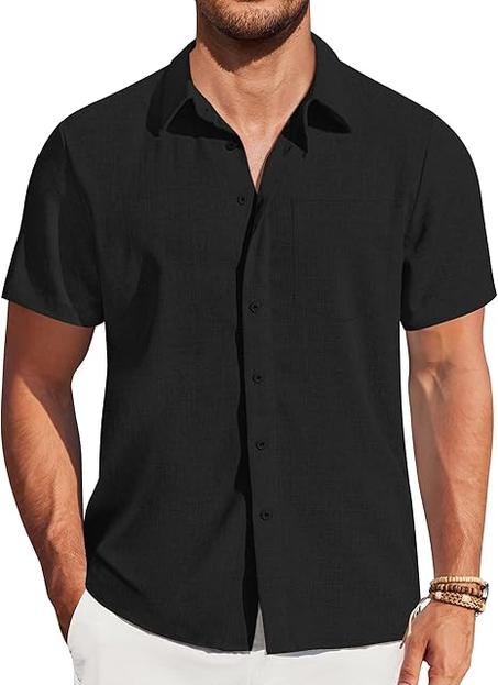 قميص منسوج بأكمام قصيرة وأزرار أمامية وجيب، قميص شاطئ صيفي خفيف الوزن للرجال من كوفاندي