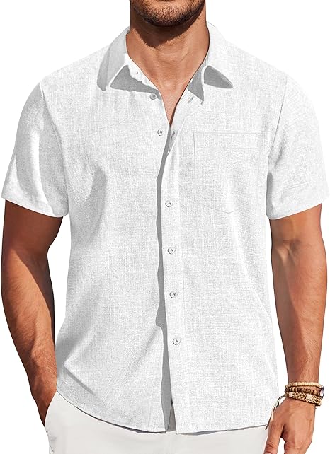 قميص منسوج بأكمام قصيرة وأزرار أمامية وجيب، قميص شاطئ صيفي خفيف الوزن للرجال من كوفاندي