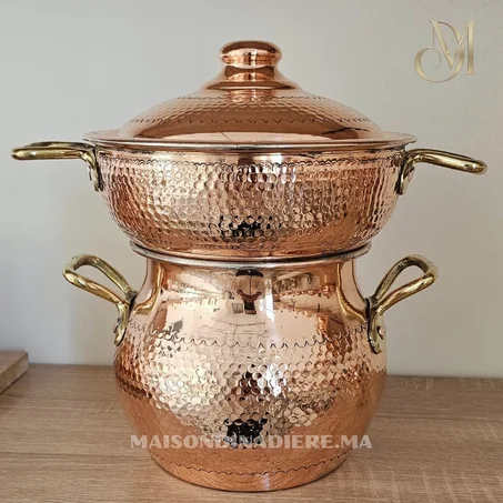 Couscoussier Marocain en Cuivre Martelé – Finition Artisanale Fassie