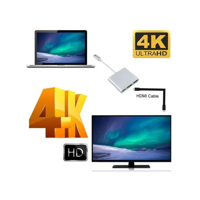 Adaptateur Type-C vers HDMI 4K + port USB 3.0 + Type-c Macbook, Pixel, Samsung