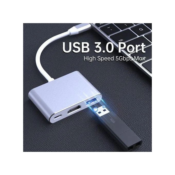 Adaptateur Type-C vers HDMI 4K + port USB 3.0 + Type-c Macbook, Pixel, Samsung