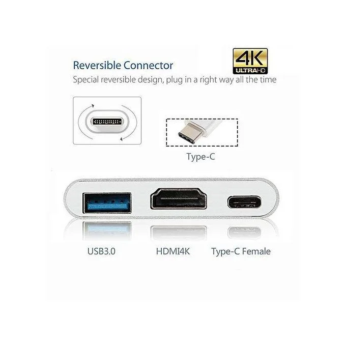 Adaptateur Type-C vers HDMI 4K + port USB 3.0 + Type-c Macbook, Pixel, Samsung